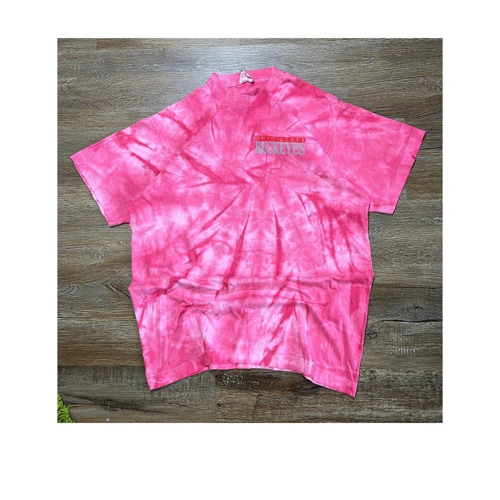 Vintage 90s Ohio State Buckeyes Tie Dye Single Stitch T Shirt Mens Large Pink
